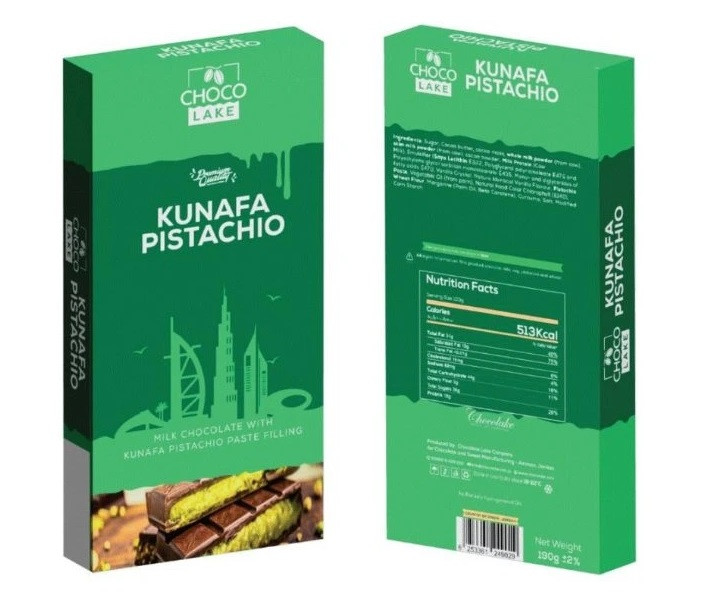 Choco Lake Dubajská mléčná čokoláda s náplní kunafa pistáciová pasta 190 g
