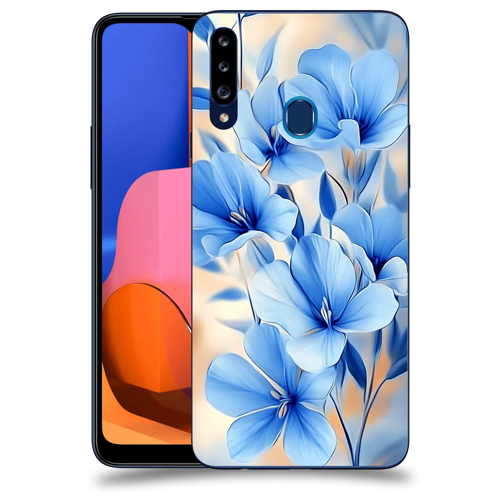 ACOVER Kryt na mobil Samsung Galaxy A20s - Modré květiny.
