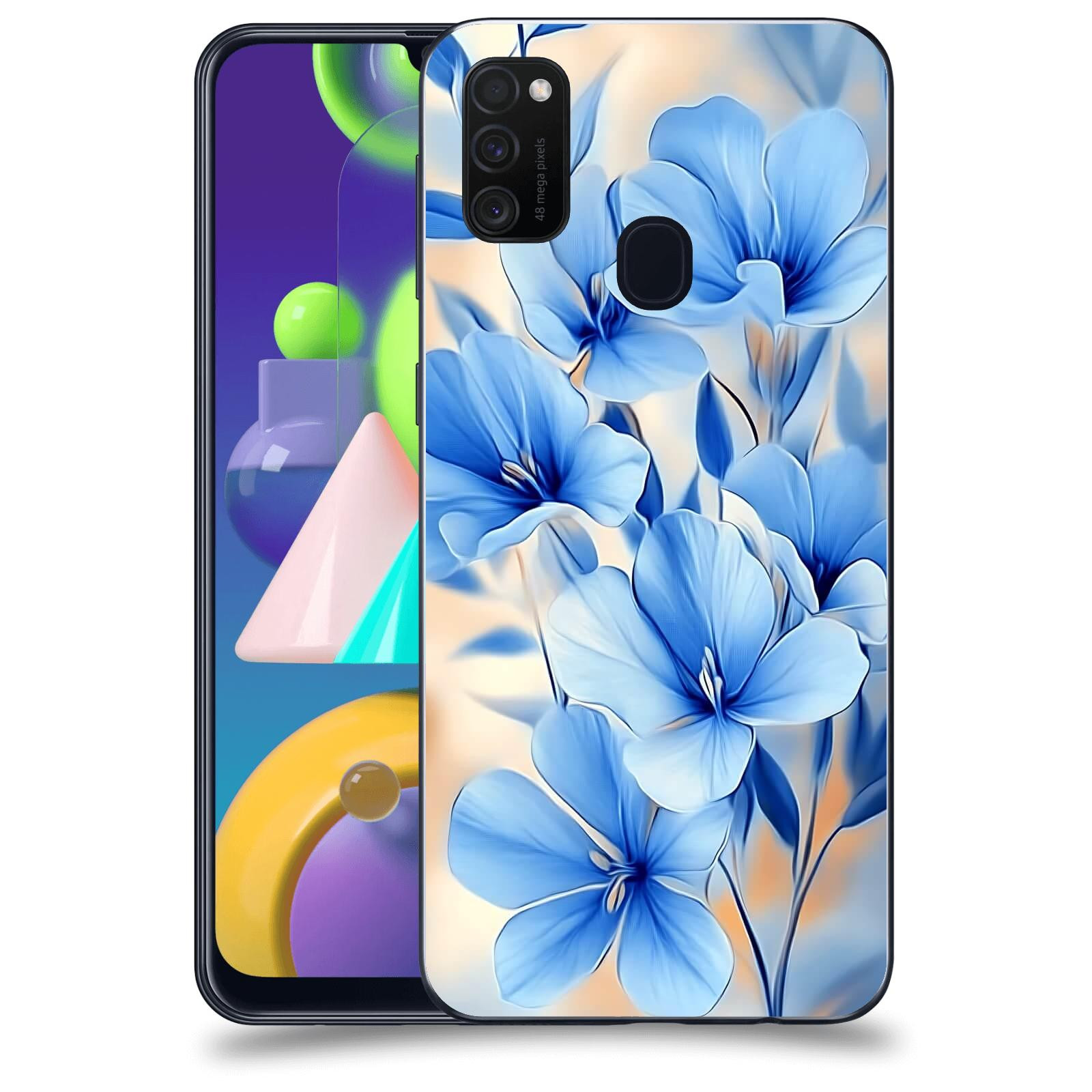 ACOVER Kryt na mobil Samsung Galaxy M21 M215F - Modré květiny.