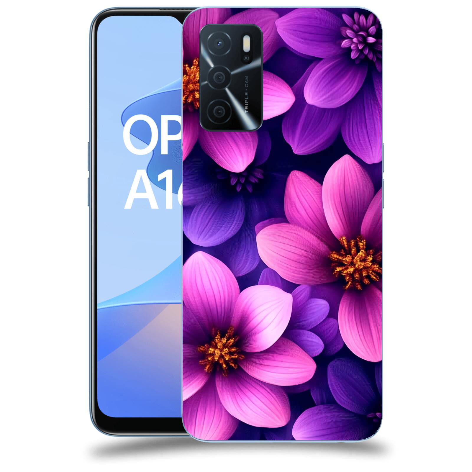 ACOVER Kryt na mobil OPPO A16s - Fialové květiny