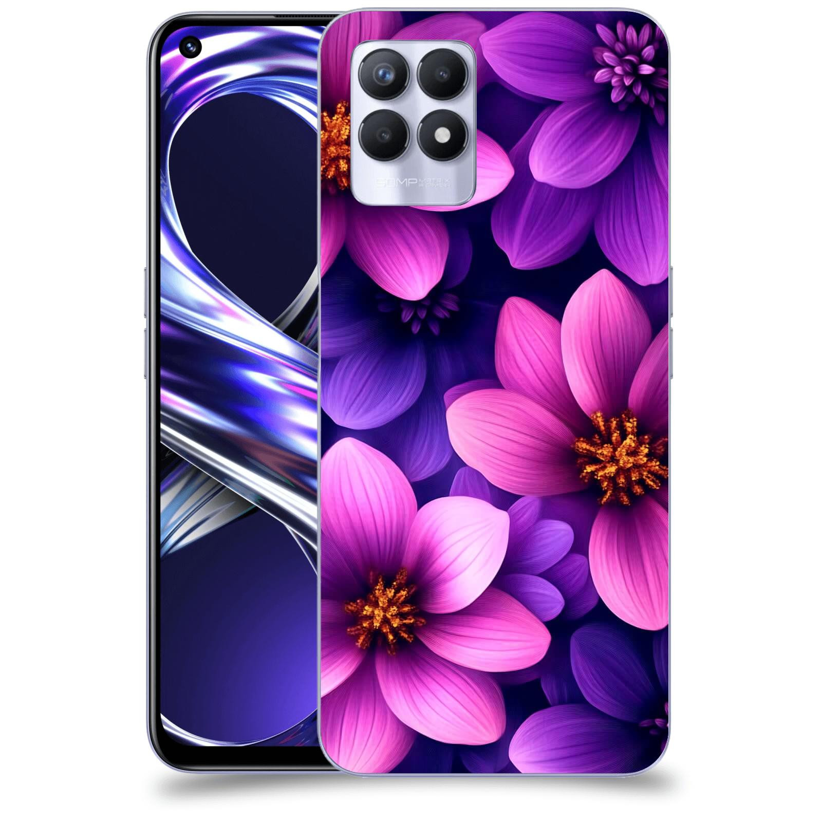 ACOVER Kryt na mobil Realme 8i - Fialové květiny