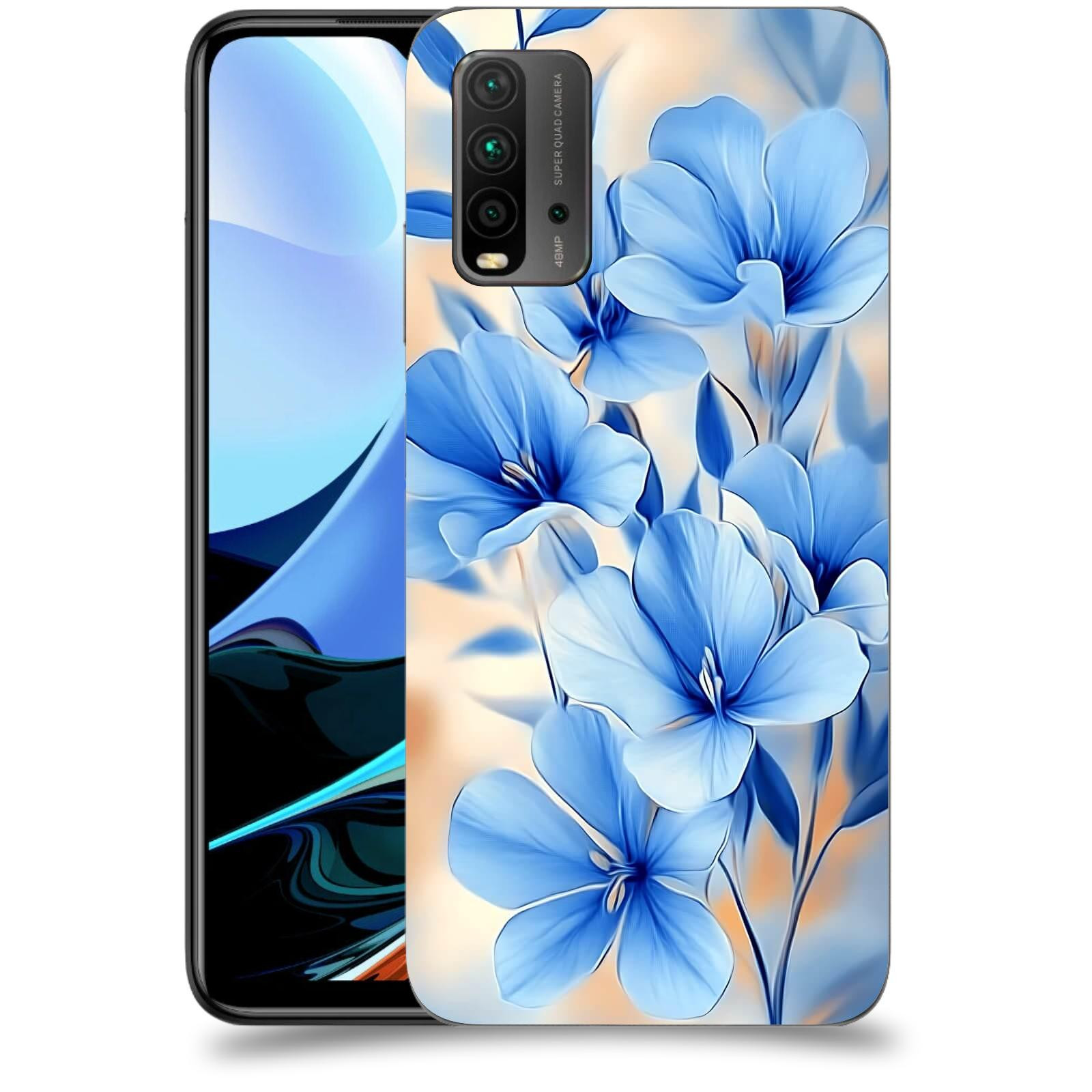 ACOVER Kryt na mobil Xiaomi Redmi 9T - Modré květiny.