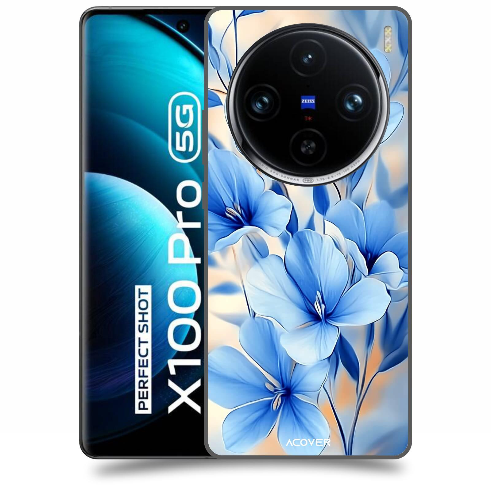 ACOVER Kryt na mobil Vivo X100 Pro - Modré květiny.