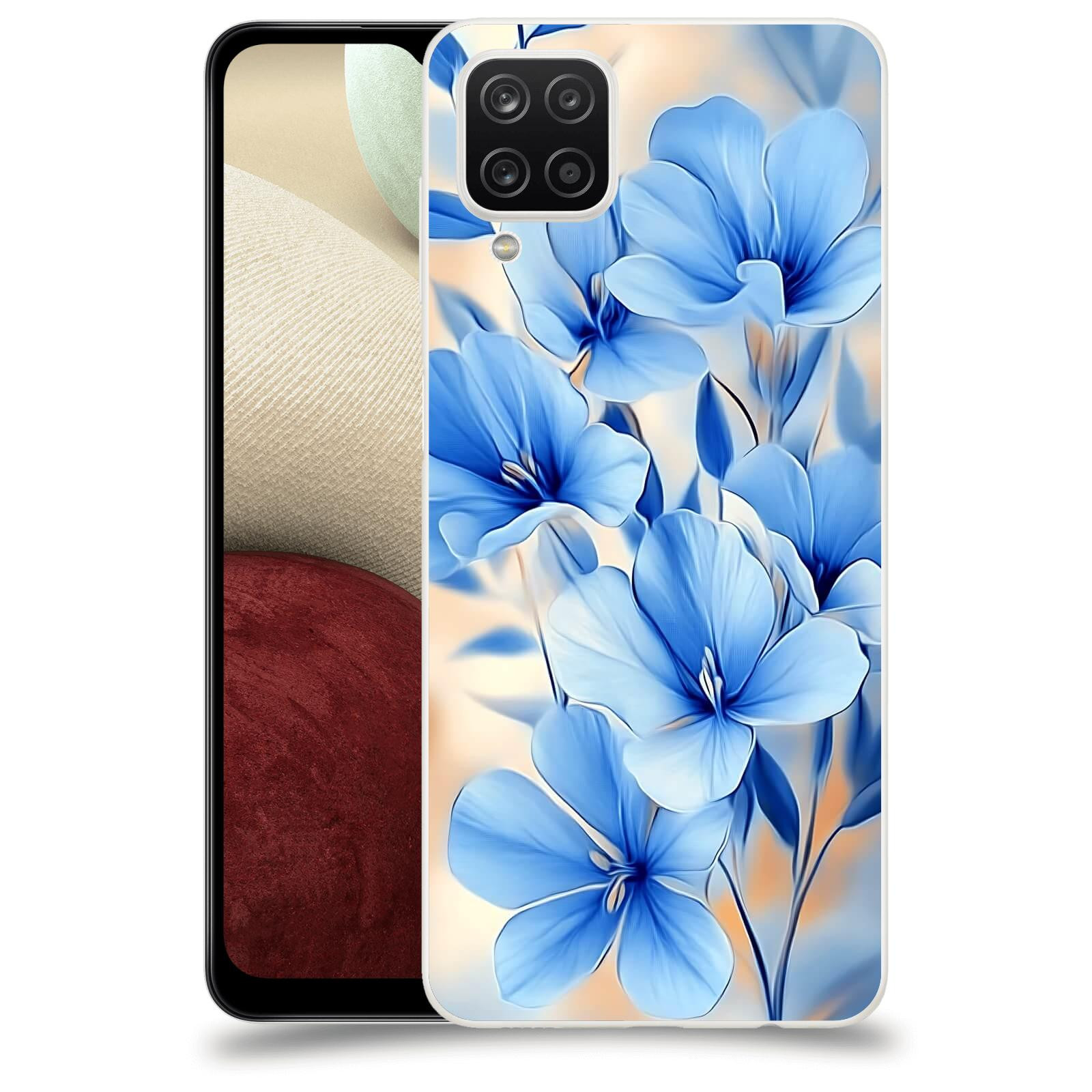 ACOVER Kryt na mobil Samsung Galaxy A12 A125F - Modré květiny.