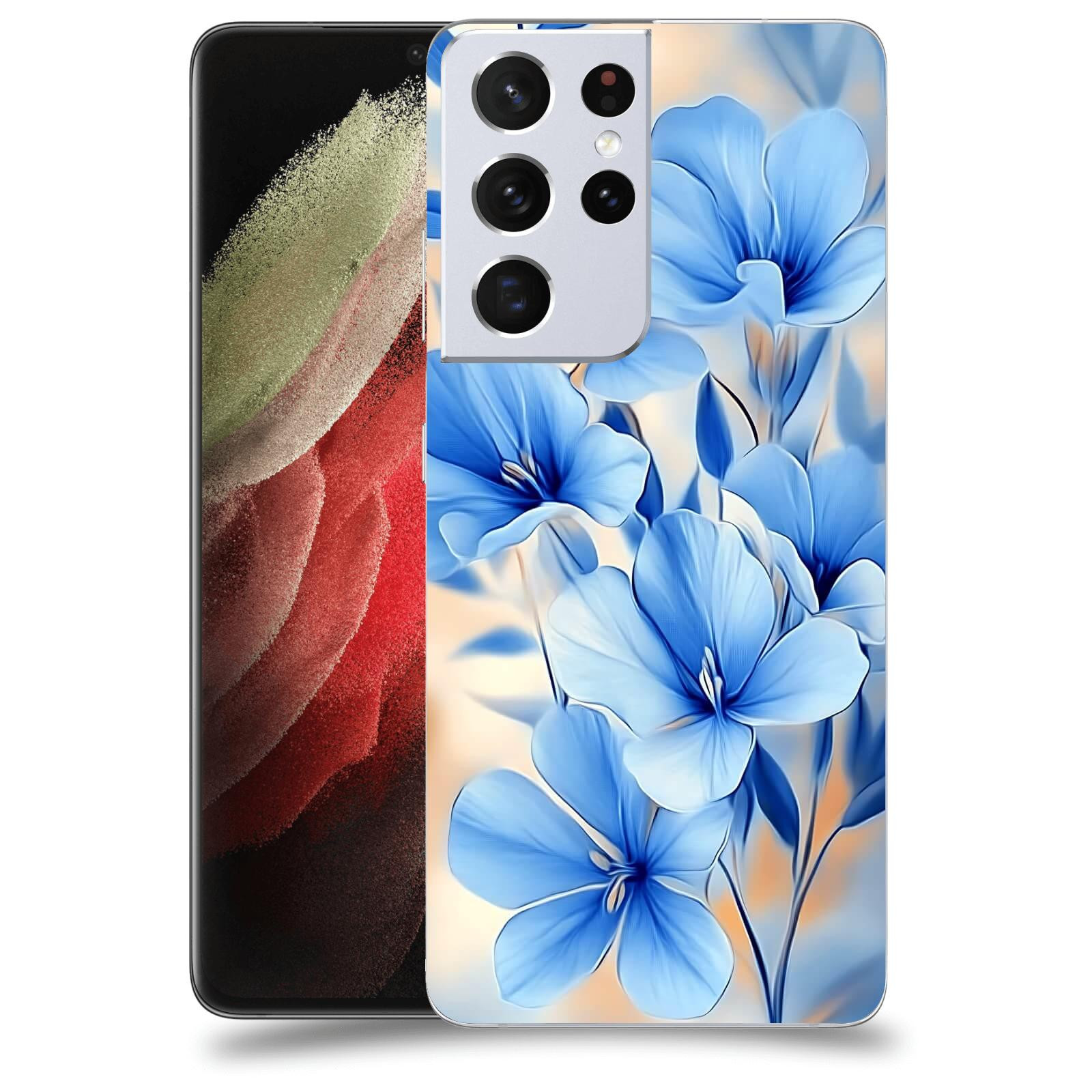 ACOVER Kryt na mobil Samsung Galaxy S21 Ultra 5G G998B - Modré květiny.