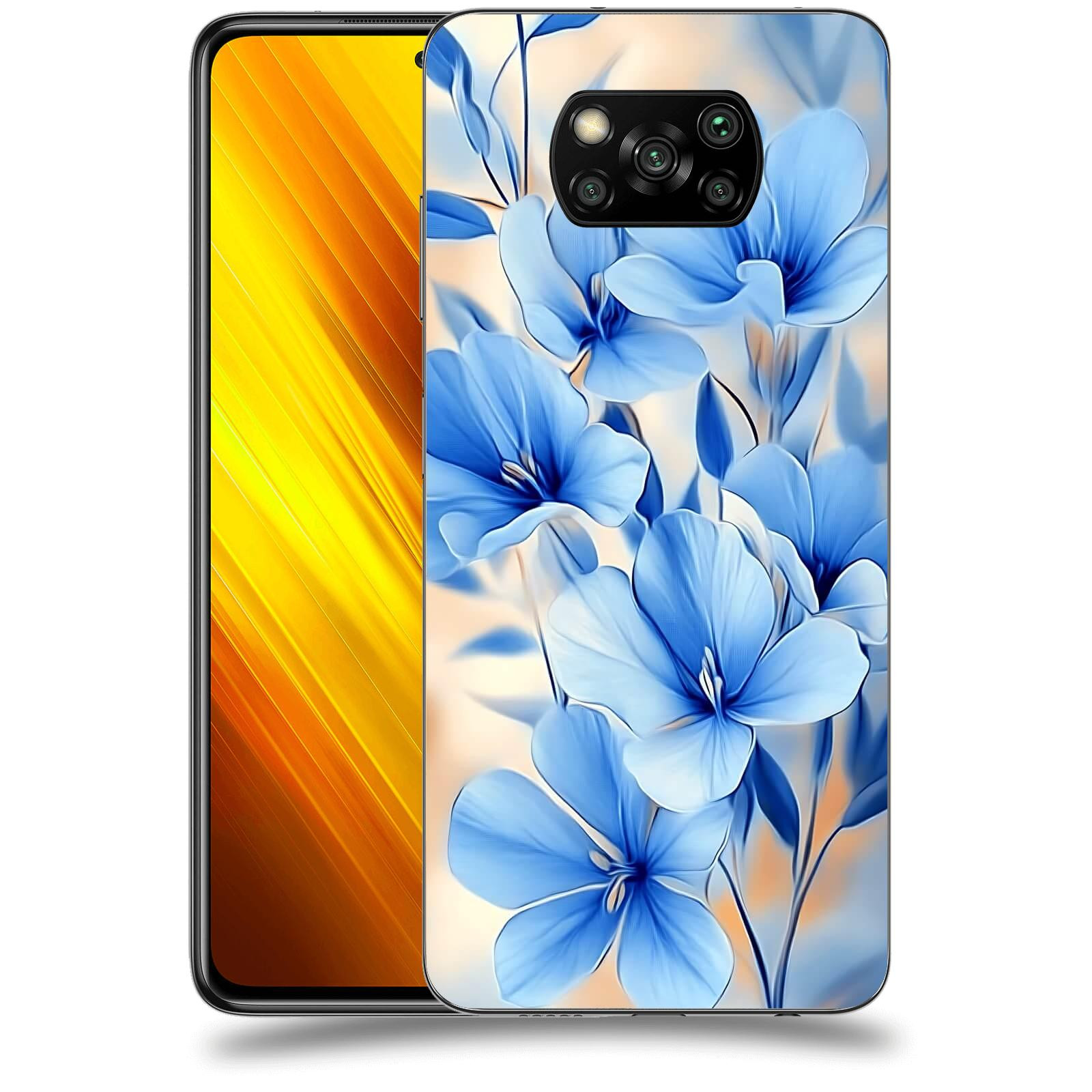 ACOVER Kryt na mobil Xiaomi Poco X3 - Modré květiny.