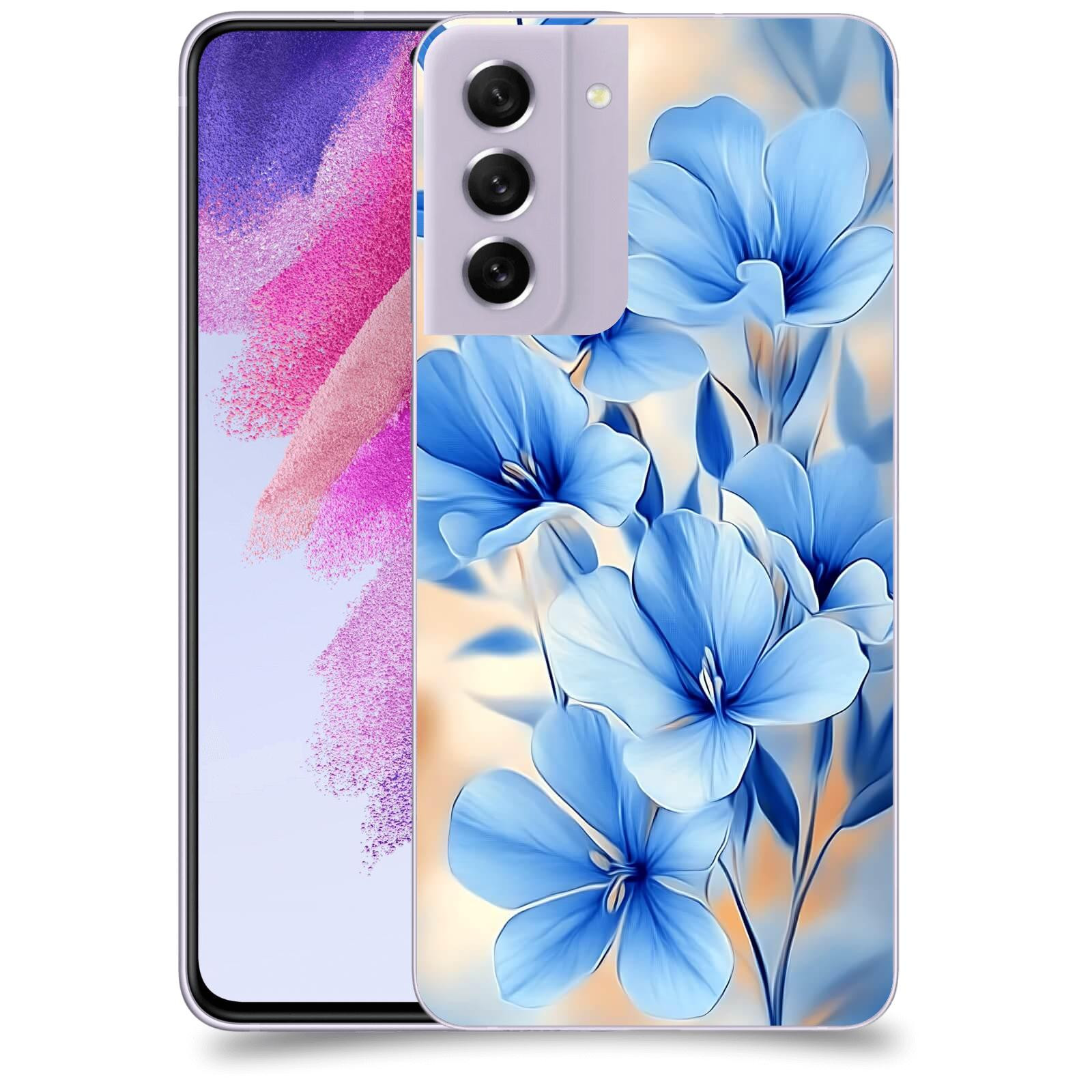 ACOVER Kryt na mobil Samsung Galaxy S21 FE 5G - Modré květiny.