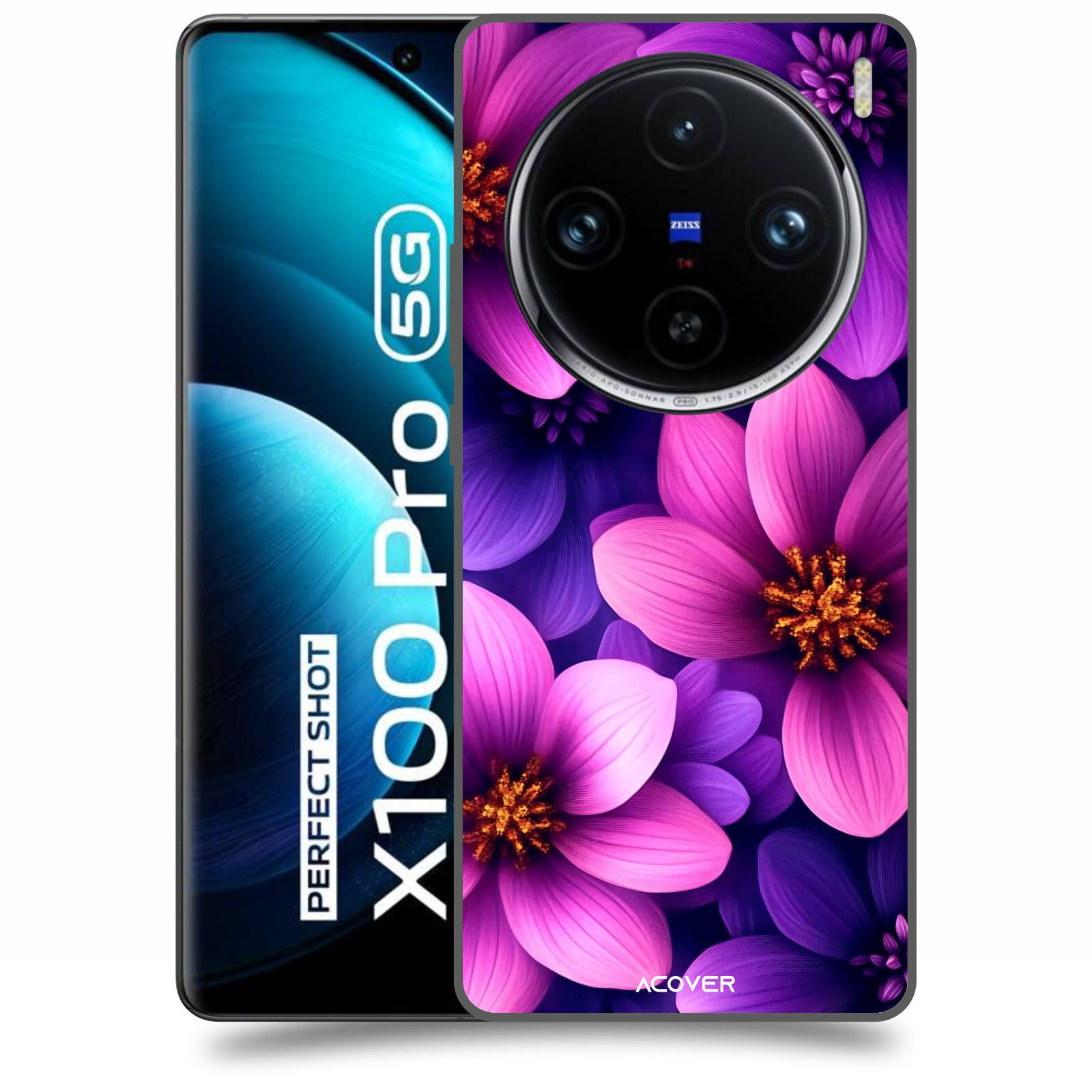 ACOVER Kryt na mobil Vivo X100 Pro - Fialové květiny