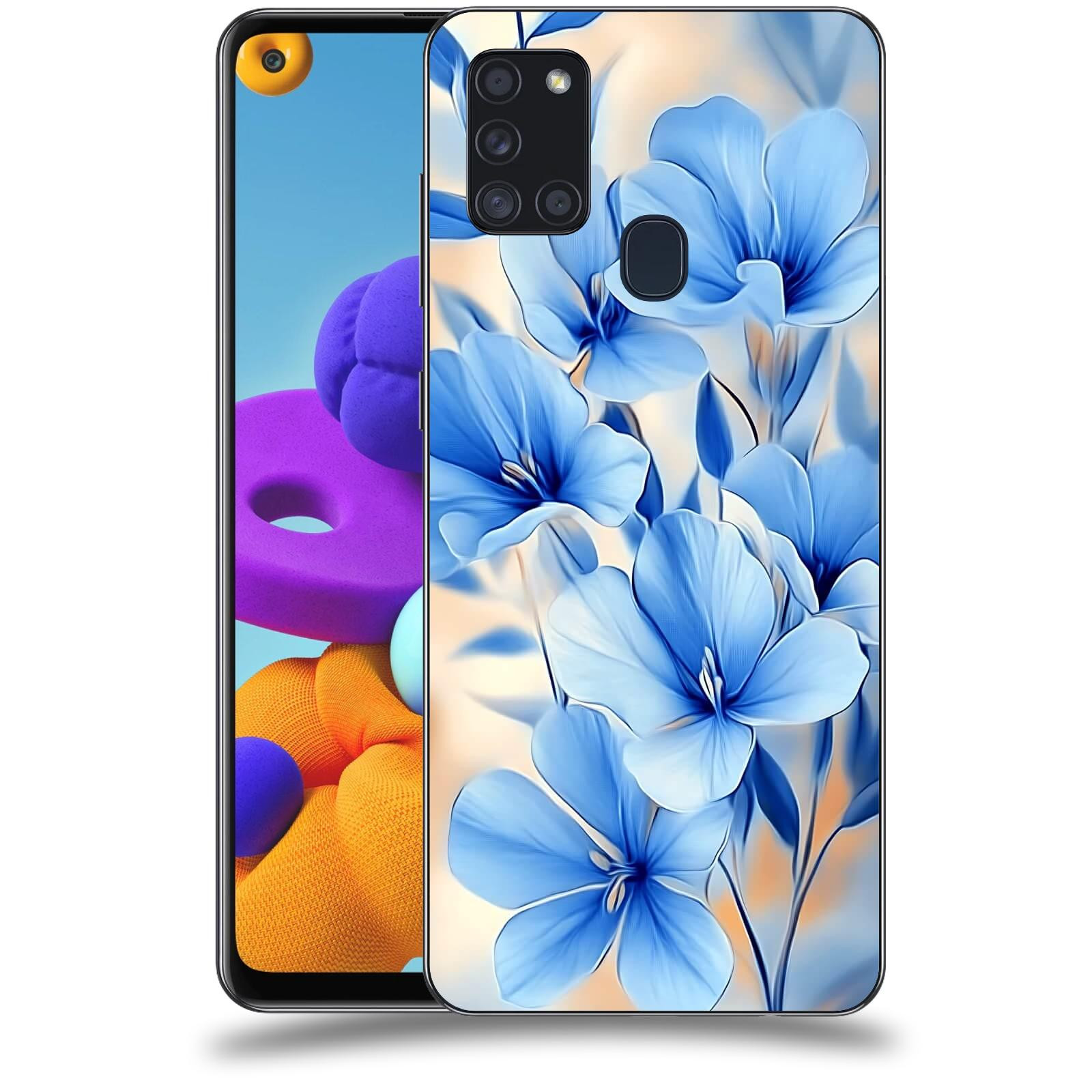 ACOVER Kryt na mobil Samsung Galaxy A21s - Modré květiny.