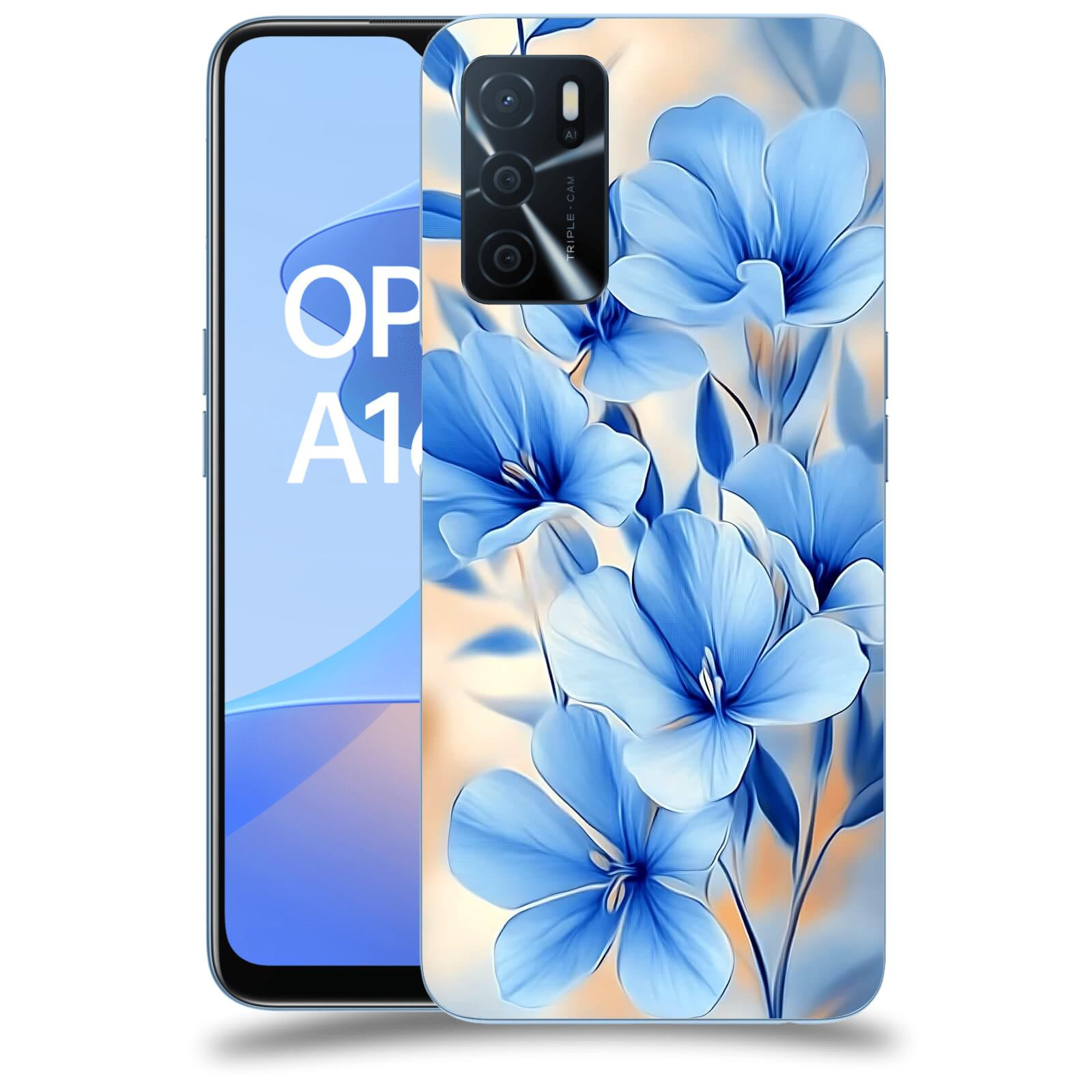 ACOVER Kryt na mobil OPPO A16s - Modré květiny.