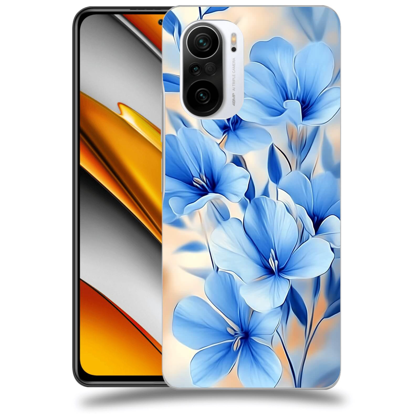 ACOVER Kryt na mobil Xiaomi Poco F3 - Modré květiny.