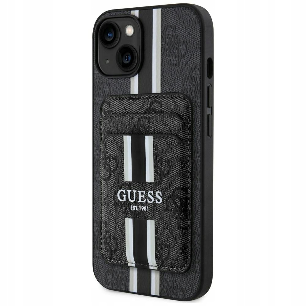 Pouzdro Guess 4G Stripes s peněženkou Magsafe pro iPhone 15 černé