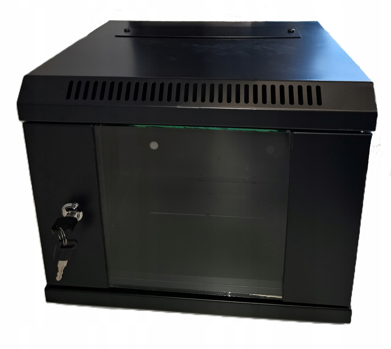 Skříň závěsná Rack 10'', 4U, 300mm, Netrack S-Line, černá, skleněné dveře