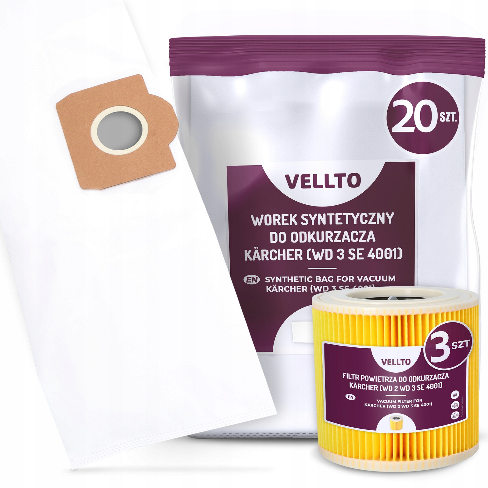 20x Sáček do Vysavače Karcher WD3 SE4001 MV3 WD2 Plus V17 V15 3x Filtr