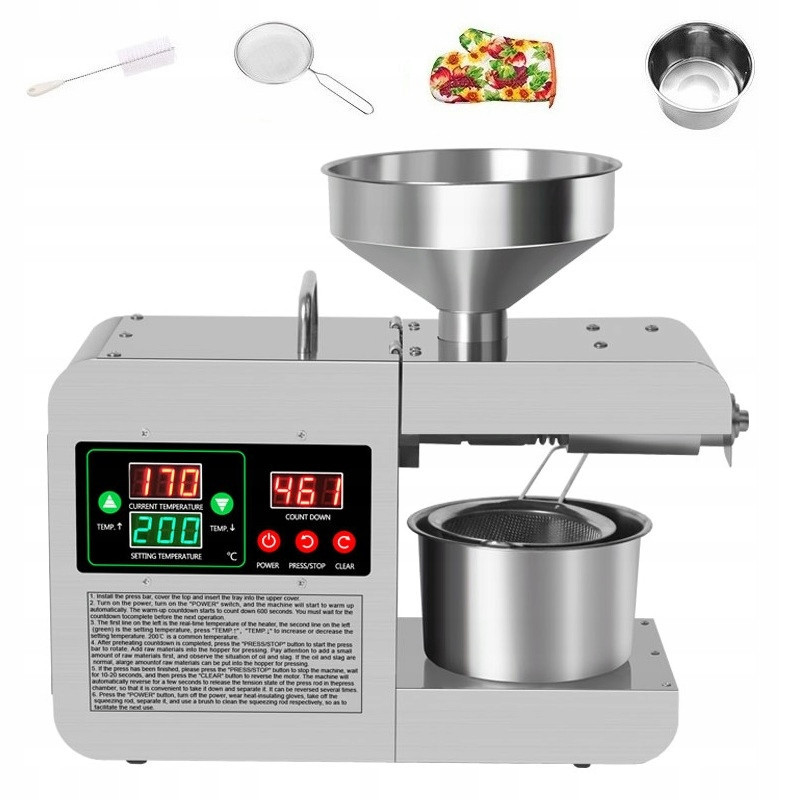 nerezový Automatický lis na olej s regulací teploty 1.5KW