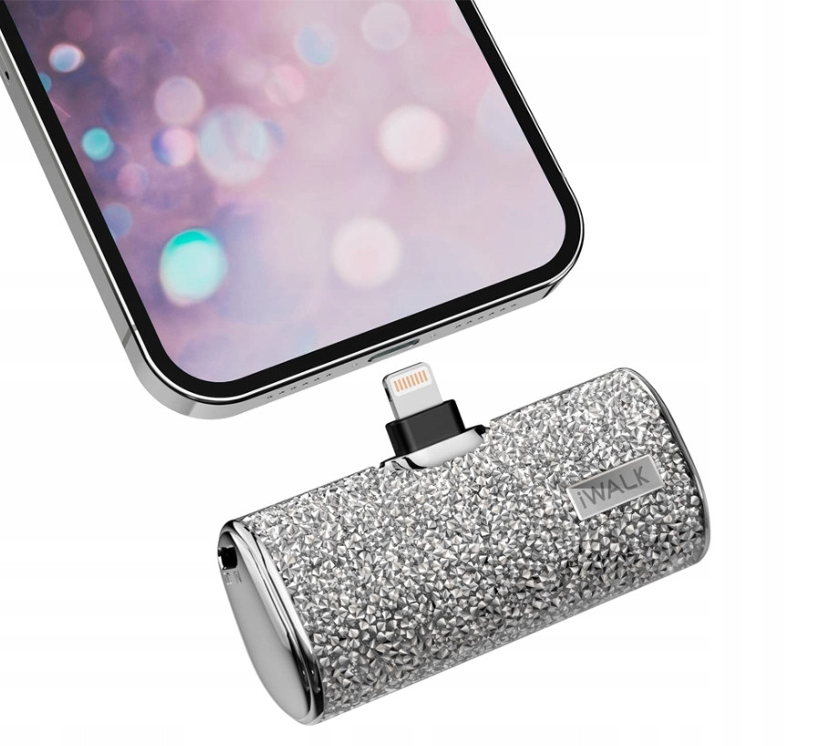 Kapesní powerbanka iWALK Secret 4500 mAh, stříbrné křišťály pro iPhone