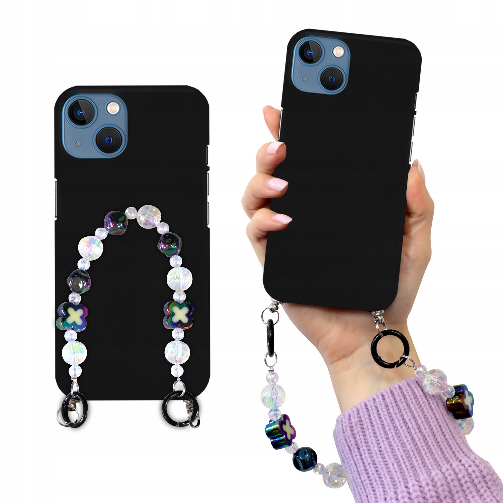 Pouzdro Kryt Case Pro Iphone 15 Matná Černá Přívěsek Korálky Holo