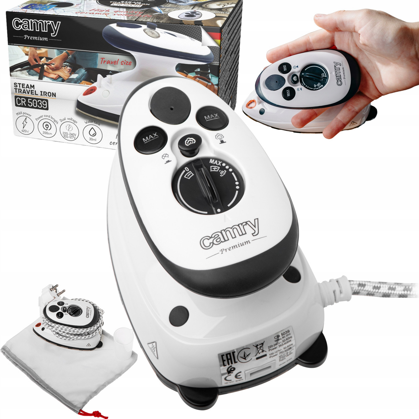 Malé Žehlička Turistická funkce Páry Regulace teploty Napájení 100-127/220-240V