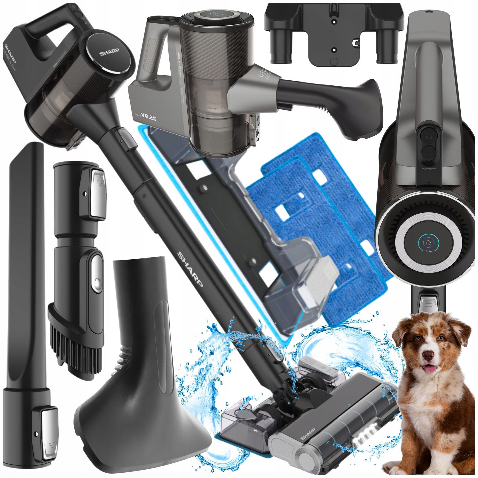 Tyčový Vysavač bezdrátový vysavač Sharp Aku SA-VP5551GS s funkcí mytí Mop