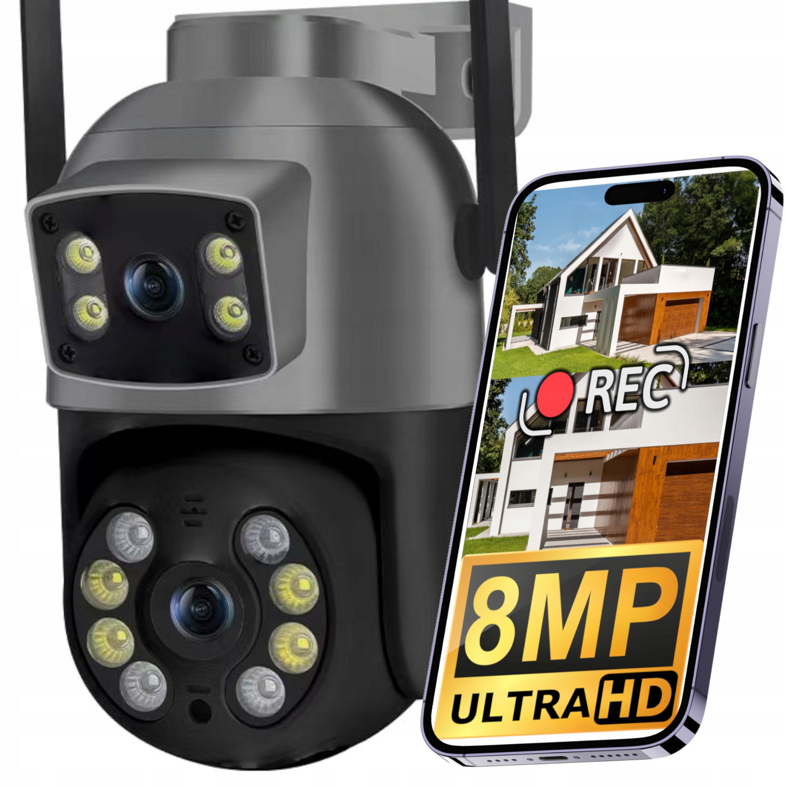 Dvojitá Otočná Wifi Smart Venkovní Kamera 8MPX Uhd Detekce Alarmu Push