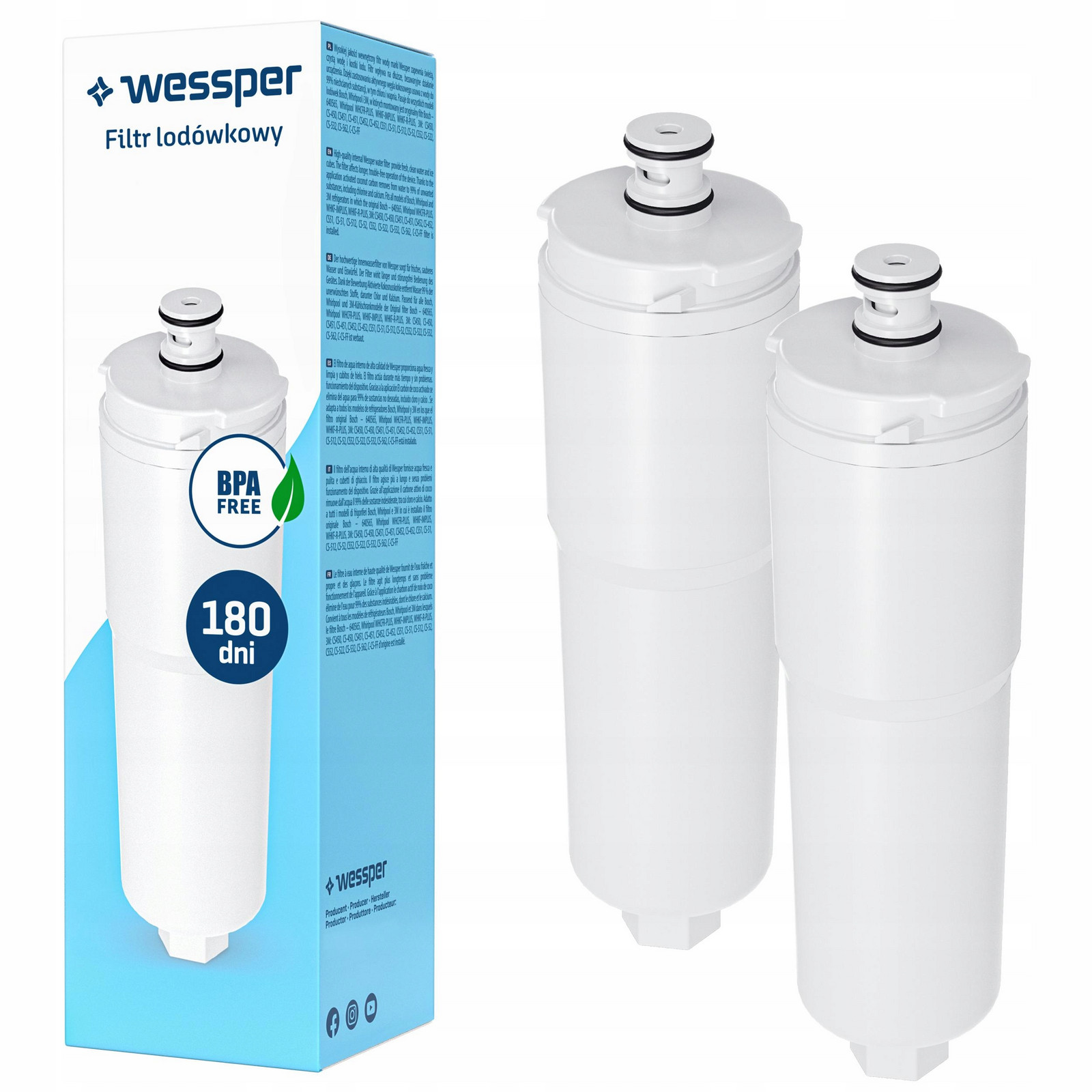 2x Wessper filtr vodní vložka do lednice Whirlpool náhrada Whkf Whcfr