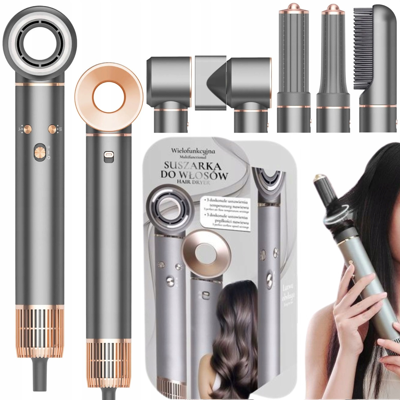 Vysoušeč vlasů s vyhlazováním vlasů s ionizací a regulací 5v1 1300W