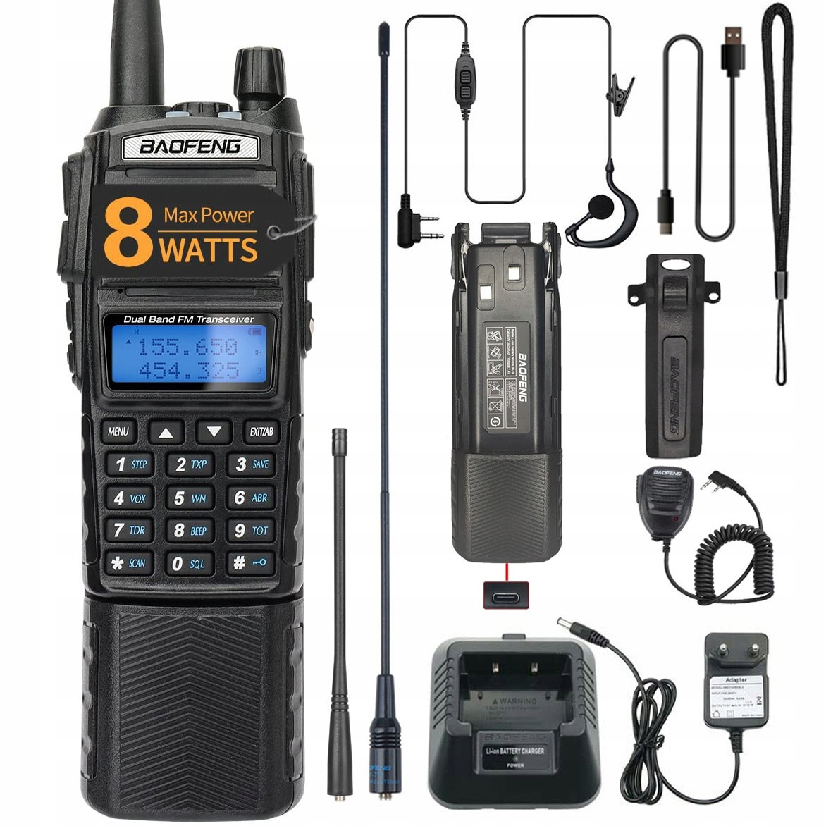 Baofeng UV-82 8W 3800mAh Vysílačka Radiotelefon Walkie Talkie Skener