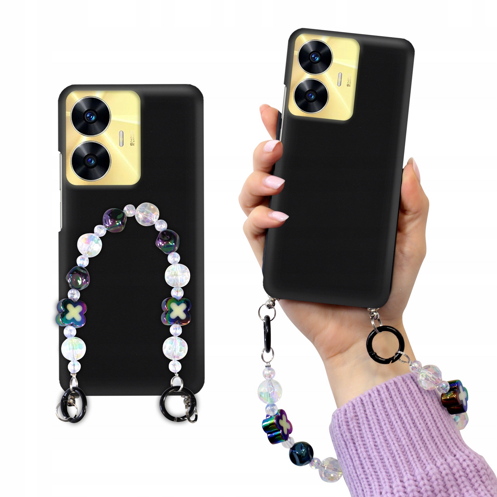 Pouzdro Kryt Case Pro Realme C55 Matná Černá Přívěsek Korálky Holo