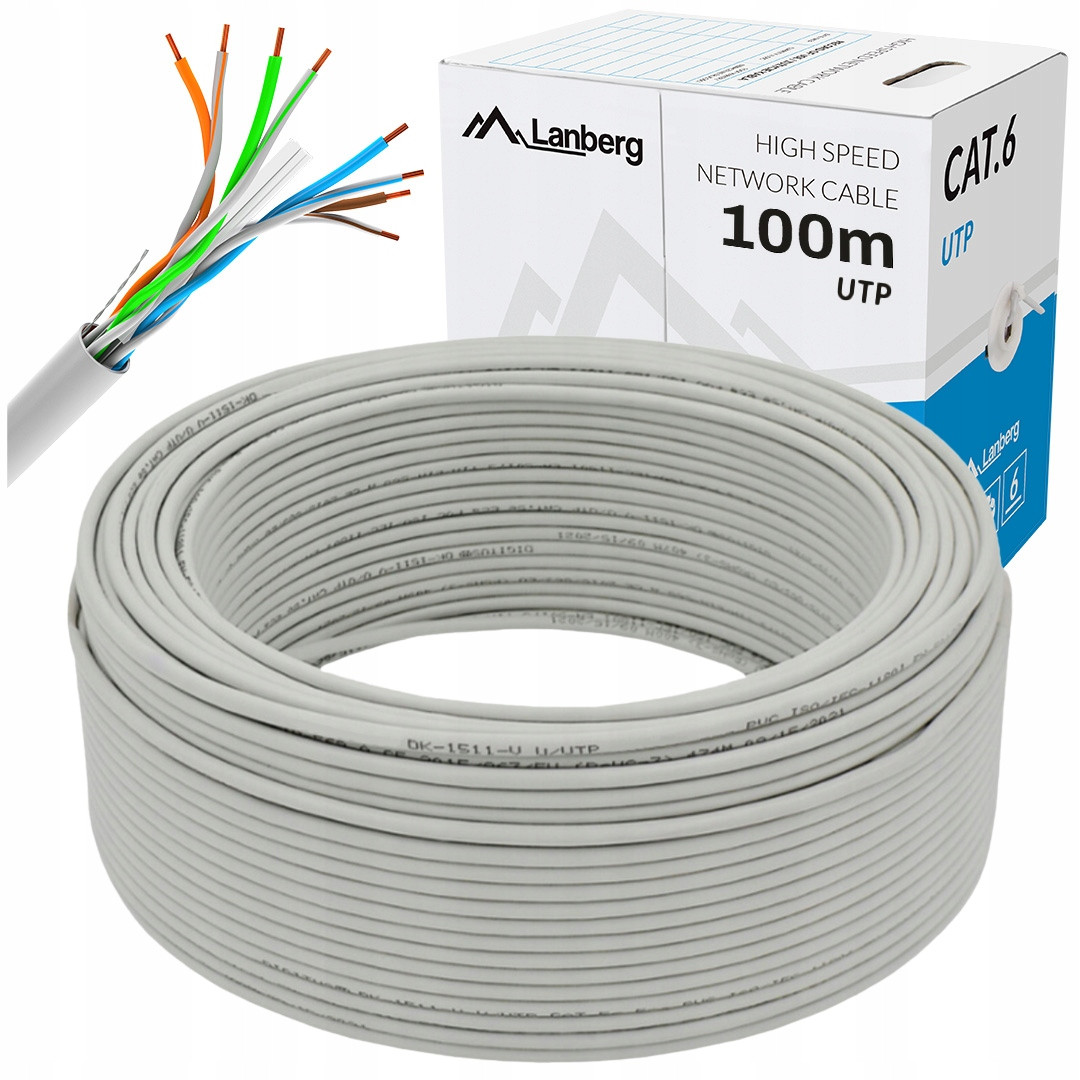 Kabel Lan Utp KAT.6 100M Drát Cu Šedý Cpr Fluke Passed Lanberg