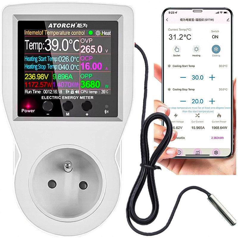 Elektronický Termostat WiFi Watmetr Časovač Aplikace Tuya Zásuvka 3680W