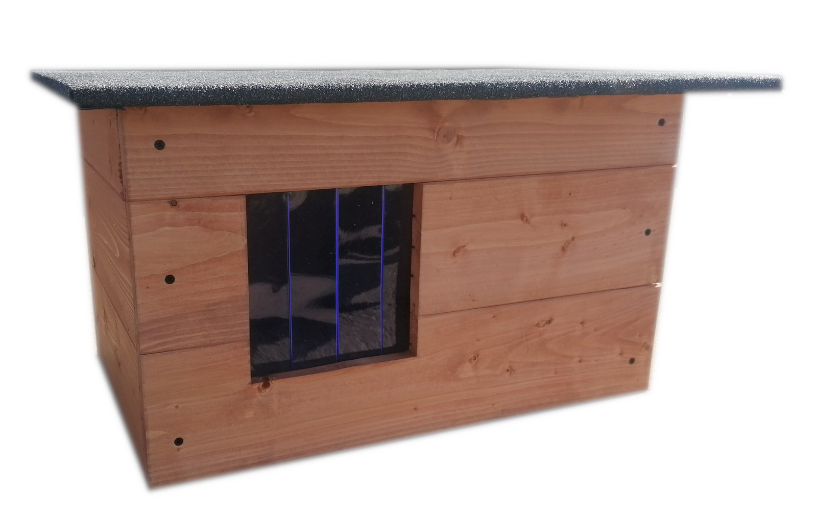 Bouda pro kočky, domeček pro kočky, zateplená bouda pro kočky s závěsem v prvku.