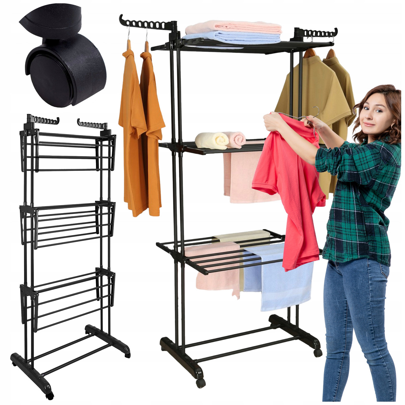 Sušák Na Prádlo oblečení prádlo Vertikální Velká XXL kovová Černá