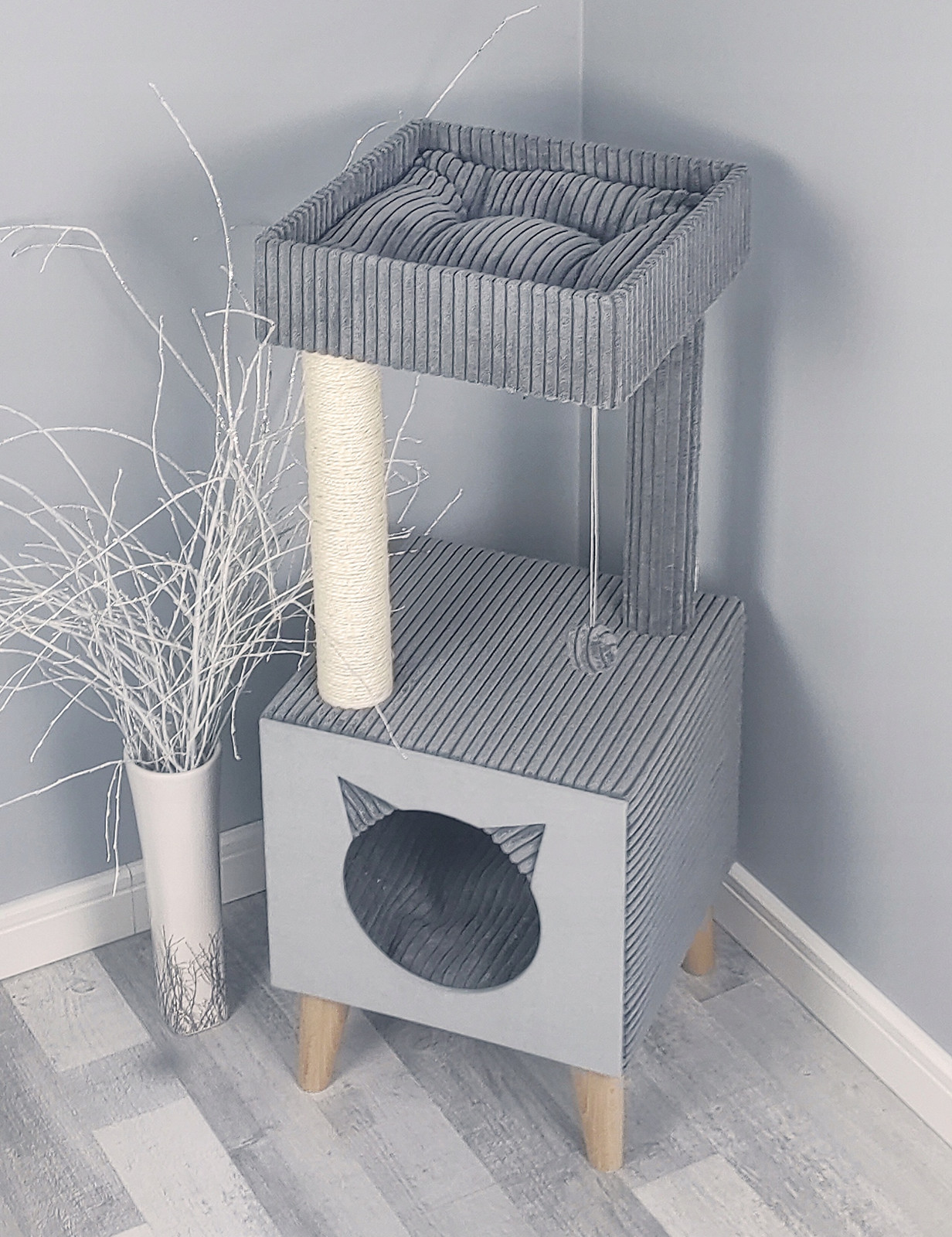 Škrabadlo Velké XXL Pro Kočky Skandinávské Pelíšek Domeček Sisal Grafitový Velur