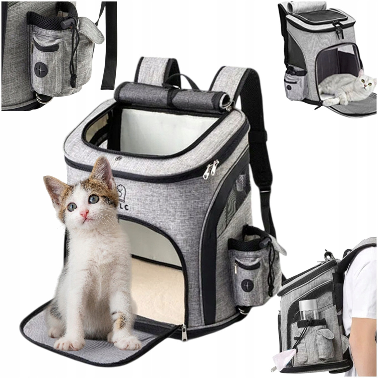 Batoh Přepravka Taška Pro Kočky Psa Velký L Šedý Odvětraný Skládací