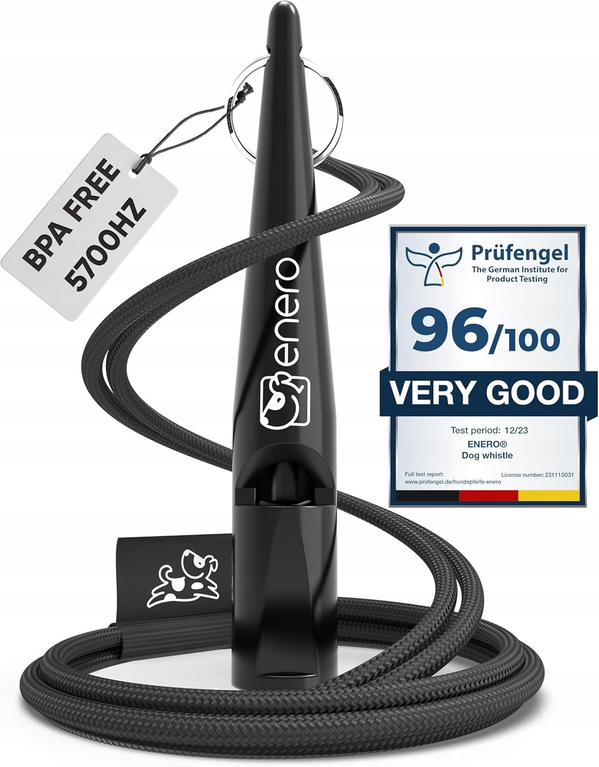Enero píšťalka pro psa – Trénink, vysoká frekvence, pásek, černá