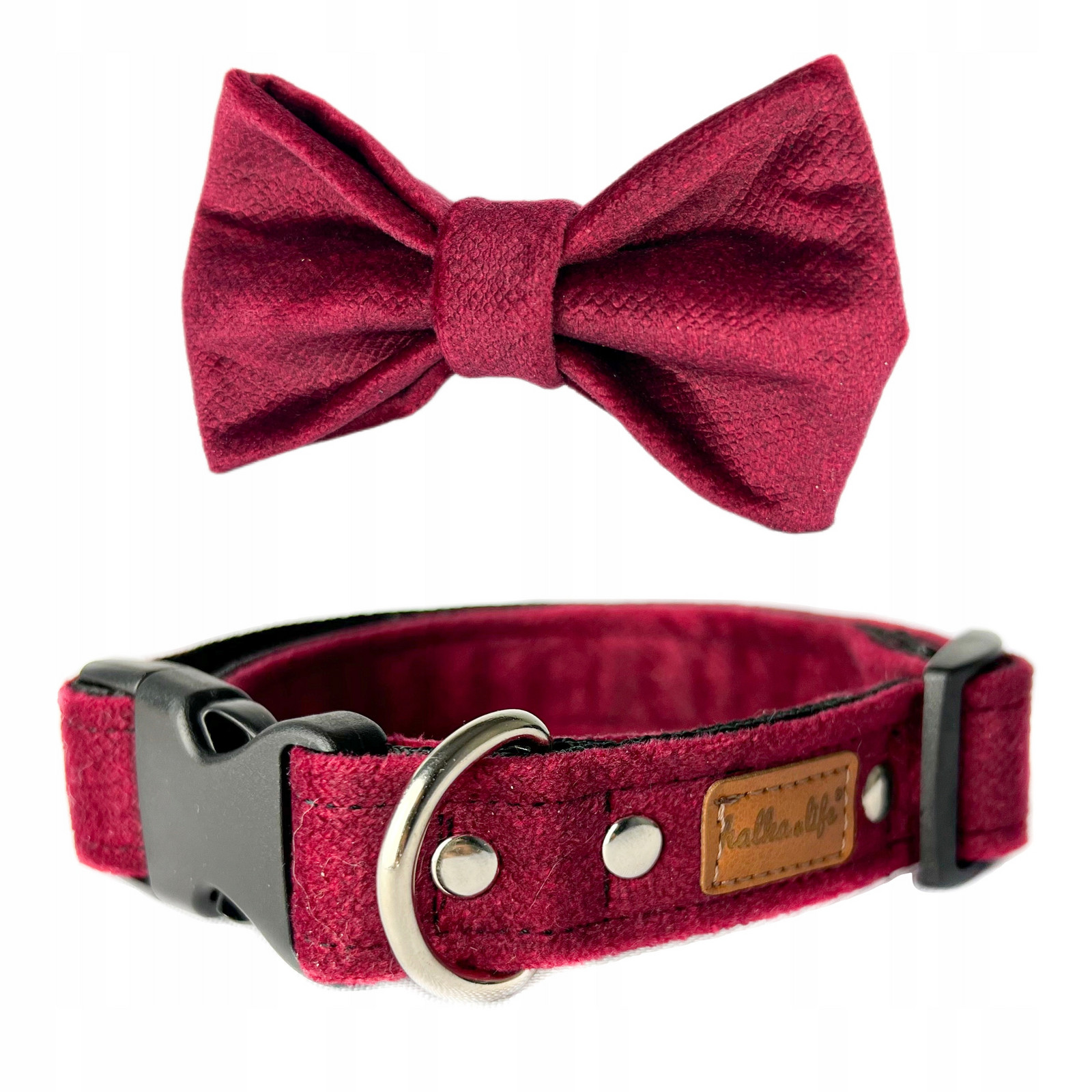 Obojek pro malého psa s mouchou, sada obojek a motýlek Višeň, Xs