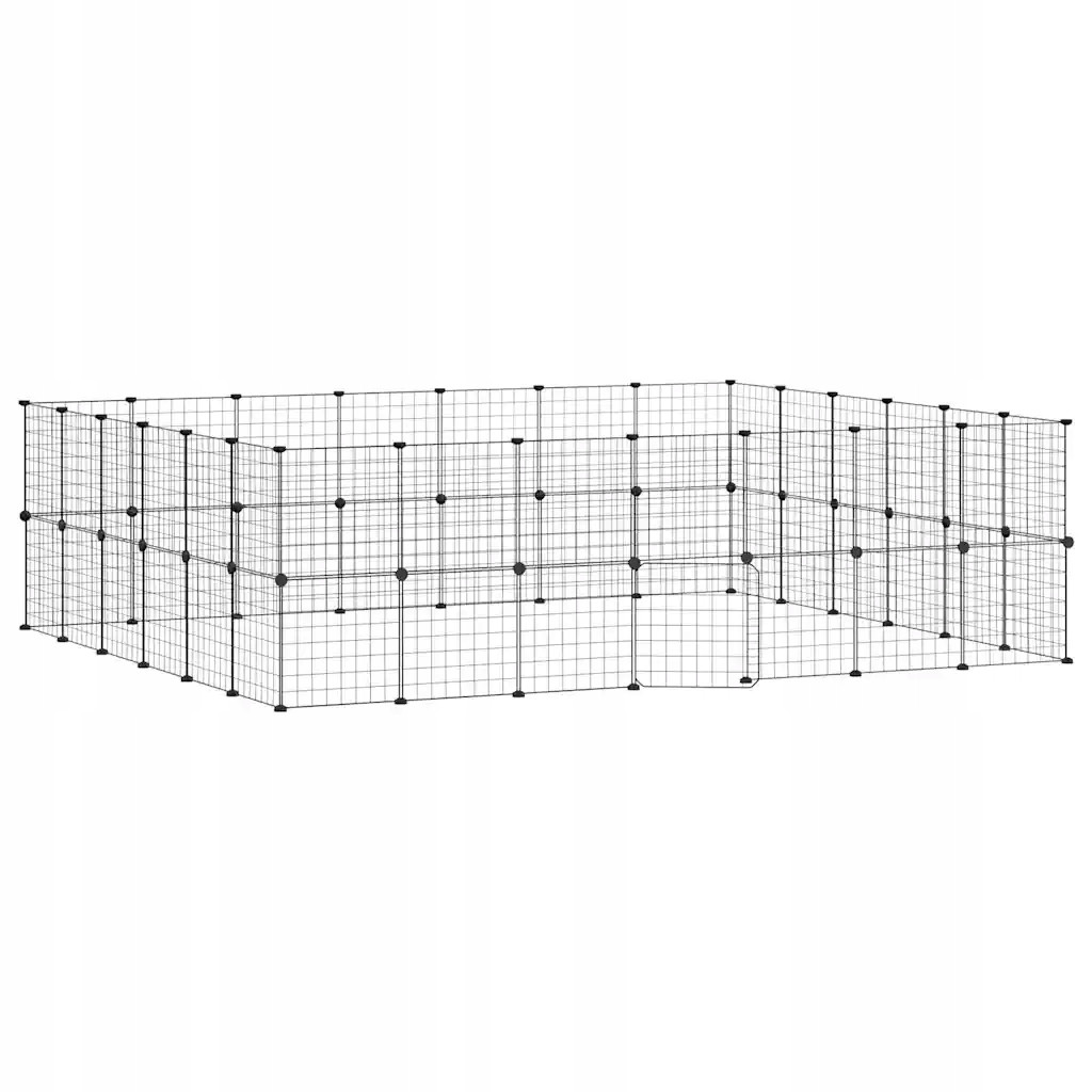 Klec pro zvířata s brankou, 52 panelů, černá, 35 x 35 cm, ocel