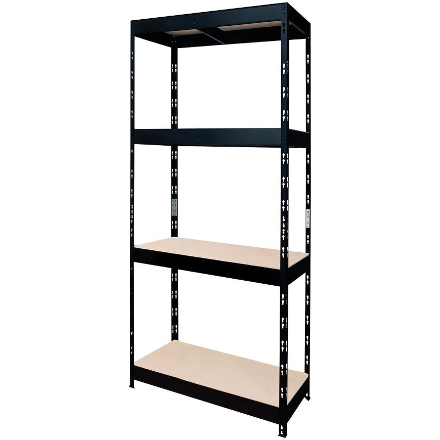 Kovový skladový regál nýtovaný černý 180x75x35 cm – 4 polic/200 kg