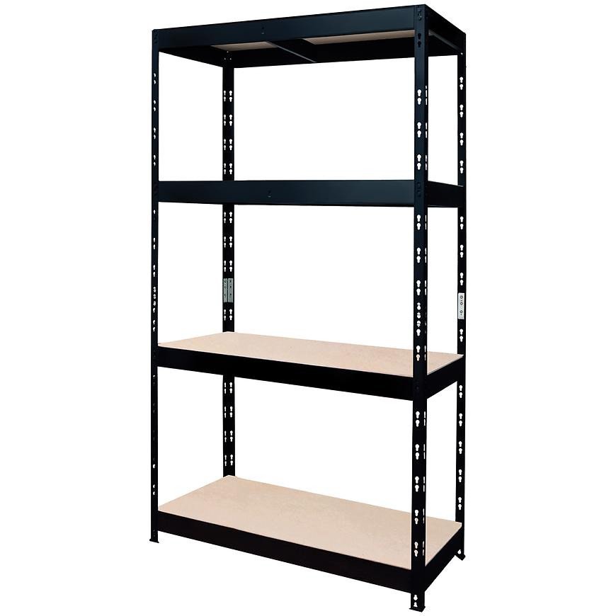 Kovový skladový regál nýtovaný černý 180x90x45 cm – 4 polic/200 kg