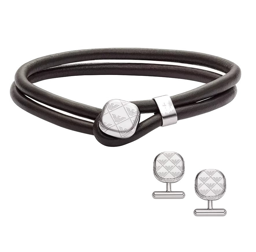 Emporio Armani Set koženého náramku a manžetových knoflíčků EGS3151SET