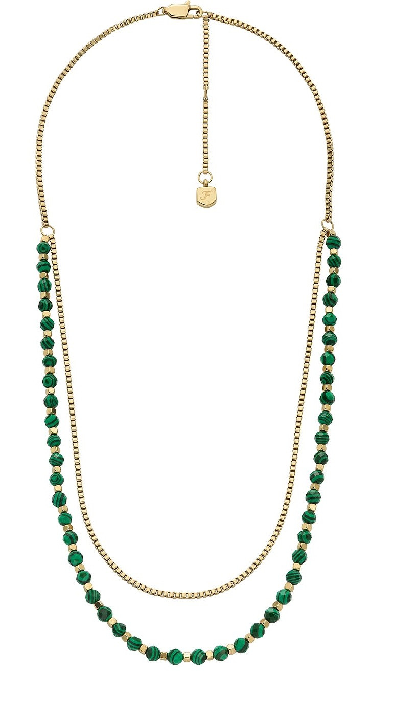 Fossil Dvojitý pozlacený náhrdelník s malachitem All Stacked Up JA7246710