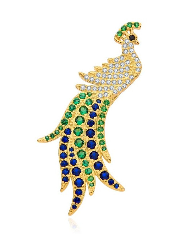 MOISS Oslnivá pozlacená brož Páv se zirkony O0000013