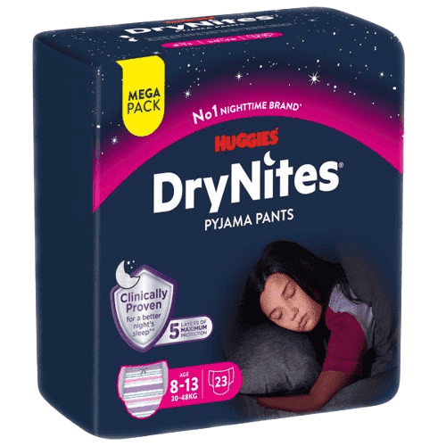 DryNites natahovací kalhotky na noc pro dívky MEGA pack 8-13 let / 30-48kg / 23ks
