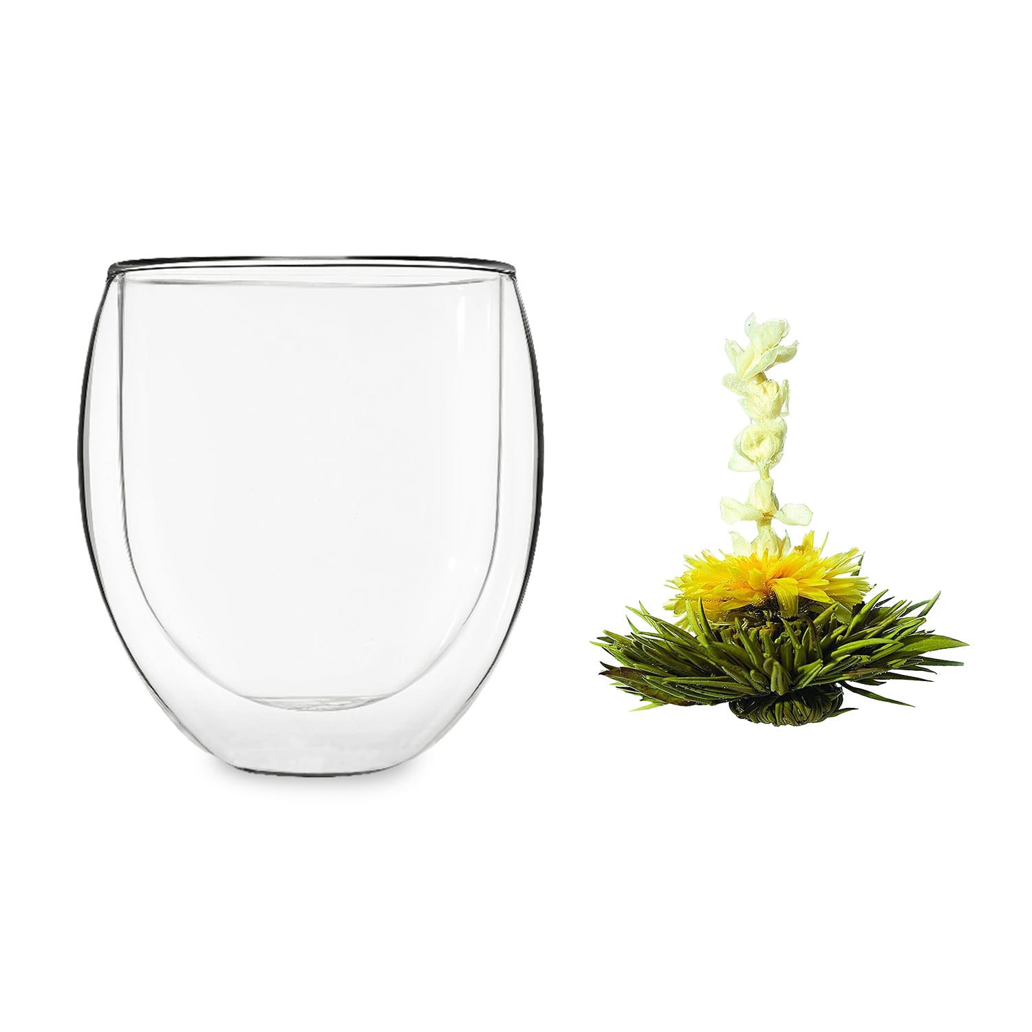 Feelino Ice, dvoustěnná sklenice, 2 x 320 ml, borosilikátové sklo, s čajovými květy