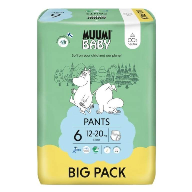 MUUMI BABY Walkers 6 Junior 12-20 kg kalhotkové eko pleny 52 ks, poškozený obal