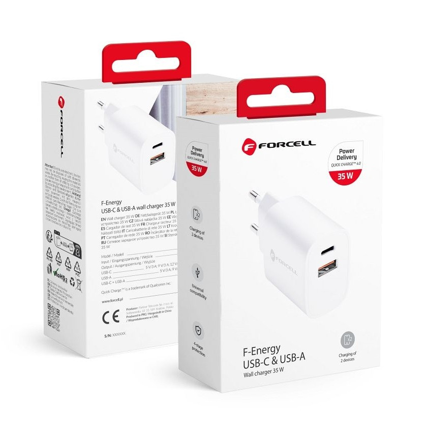 Adaptér Forcell s funkcí rychlonabíjení 35W bílý 137443
