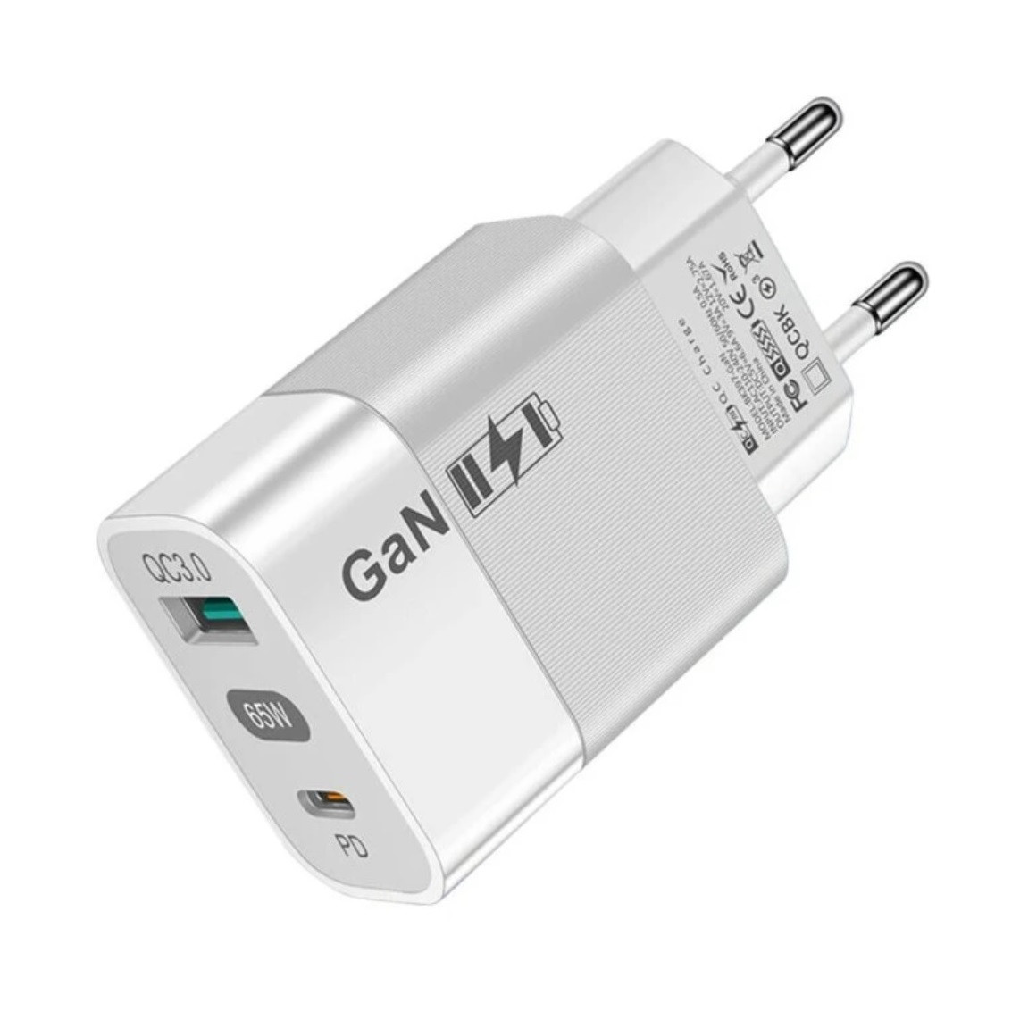 Adaptér Techsuit GaN 65W s funkcí rychlonabíjení bílý 137438