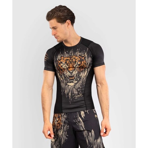 Venum TIGER SHORT SLEEVE RASHGUARD Pánské triko, černá, velikost