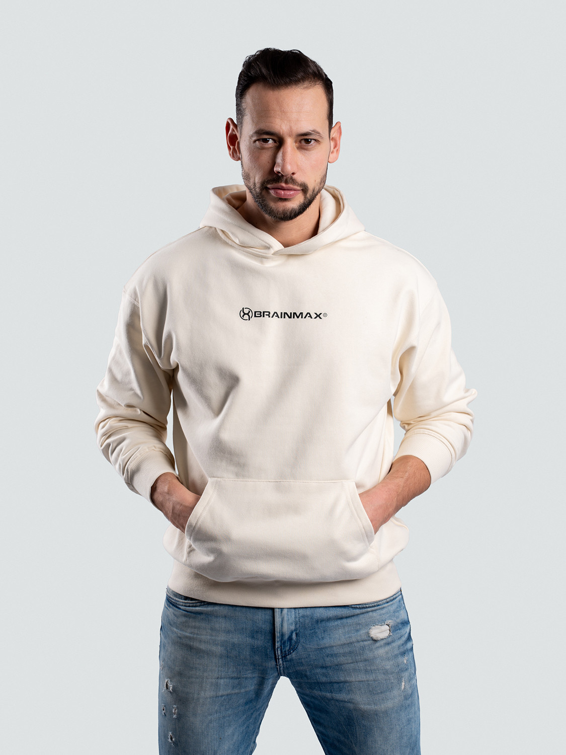 BrainMax pánská mikina s kapucí, krémová Velikost: XL