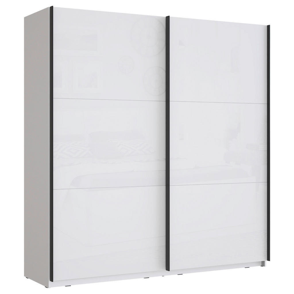 home24 SKŘÍŇ S POSOUVACÍMI DVEŘMI, bílá, vysoce lesklá bílá, 200,1/209,7/61,2 cm